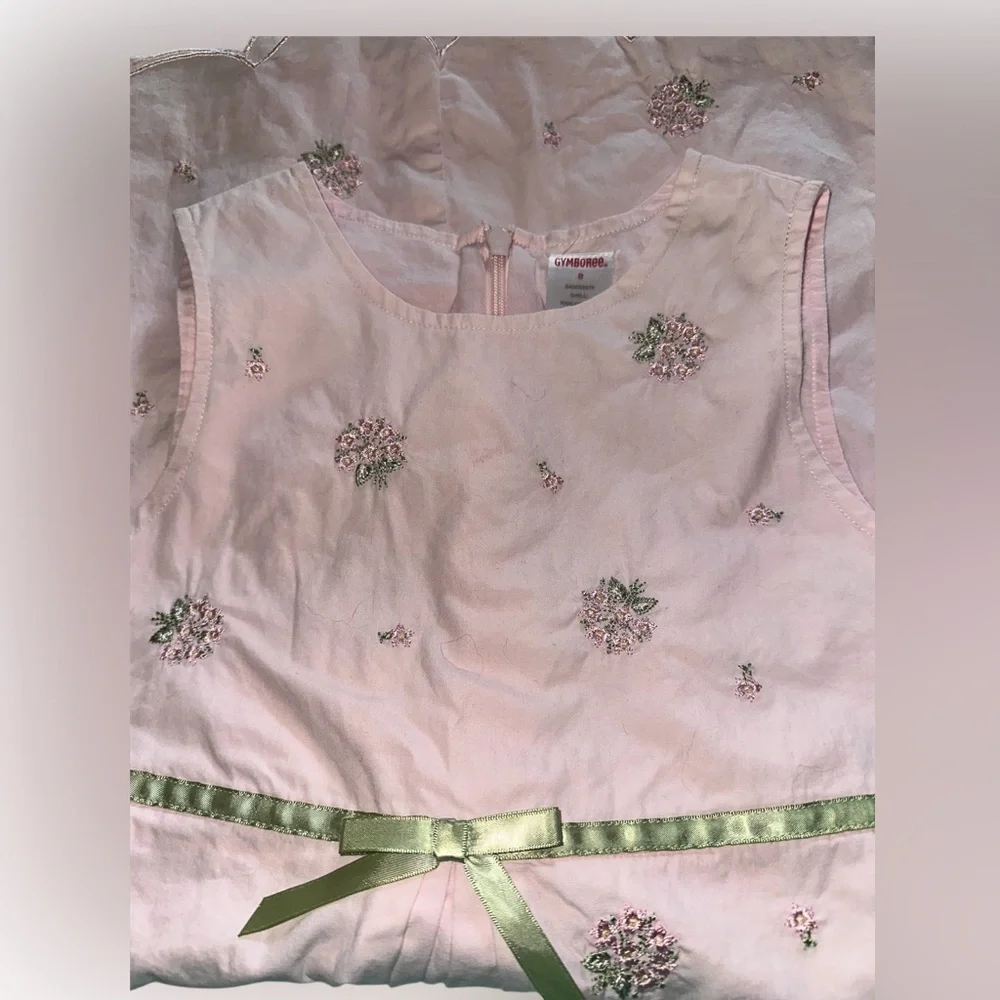 Gymboree EASTER GARDEN BLOOM Pink Dress w/ Floral Embr Green Ribbon Size 8